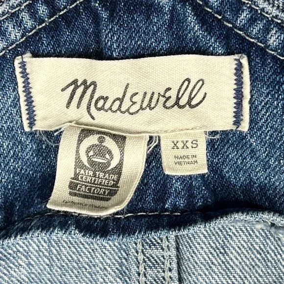 Madewell Straight-Leg Jean Overalls XXS Hickory Wash Faded Denim Cropped Length - Picture 3 of 15